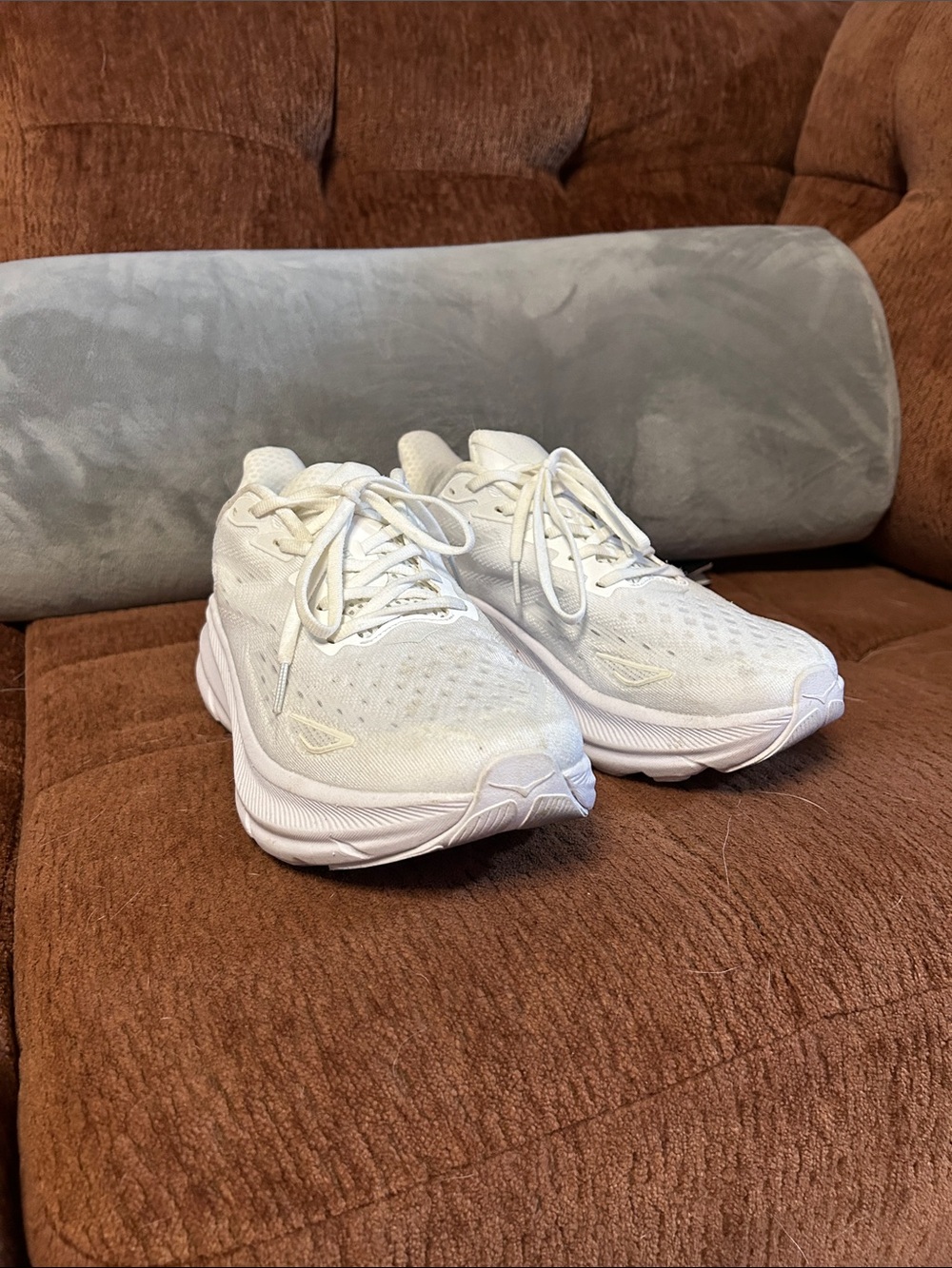 Hoka Women's White Athletic Running Shoes- Wide 7